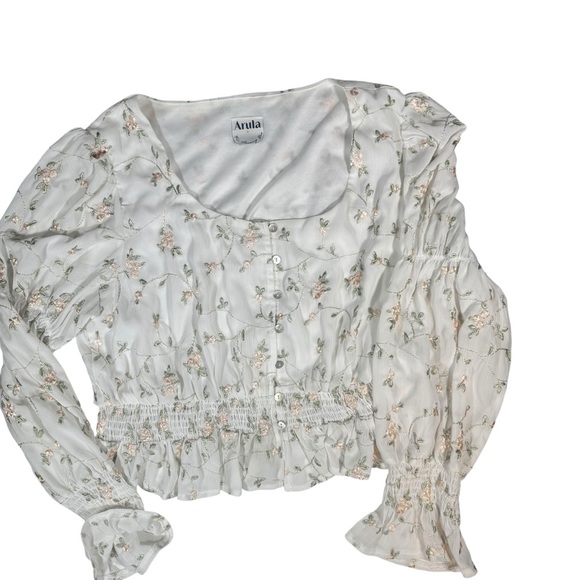 ARULA Cream Floral Blouse with Ruffle Detail - Picture 3 of 14